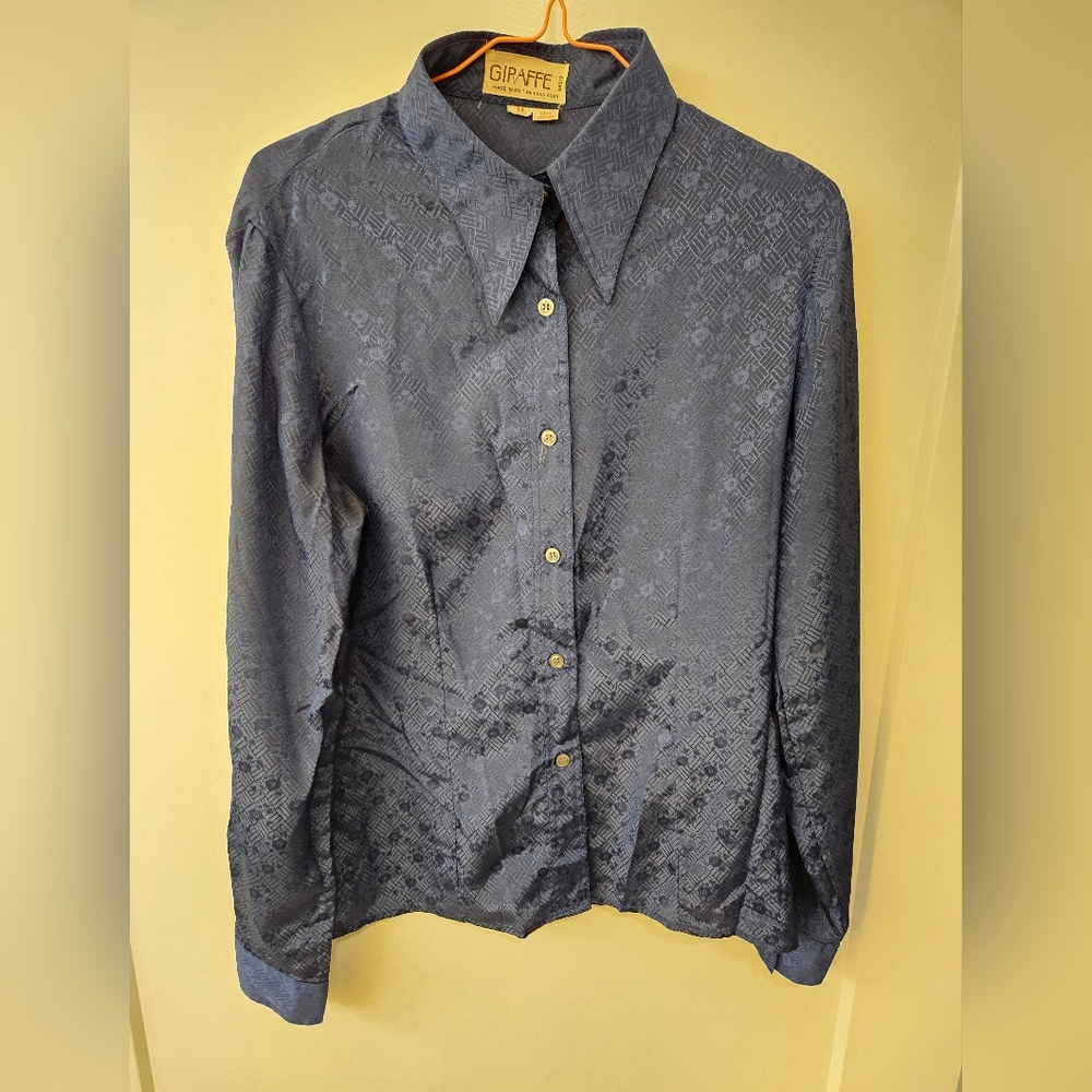 Vintage - NWOT - Satin "Giraffe" Navy Blouse - Size 14